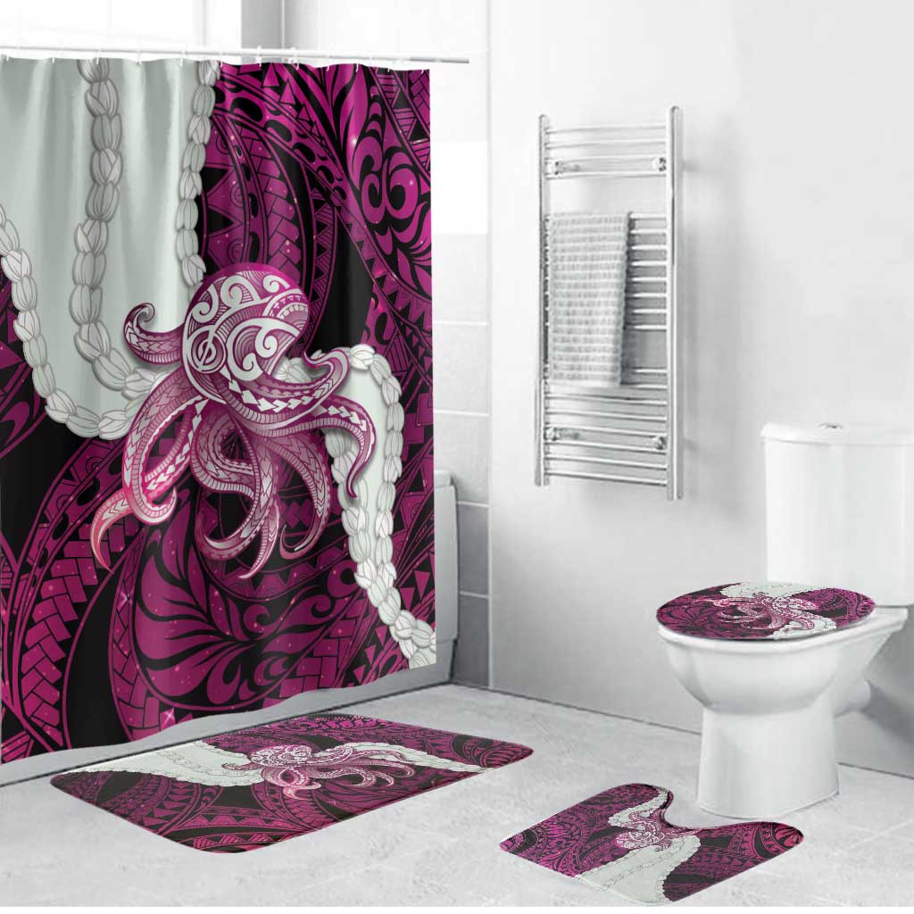 Pink Galaxy Polynesia Tribal Octopus Tattoo Bathroom Set Pikake Lei Polynesian Pattern LT14 Bathroom Set (4 pcs) Pink - Polynesian Pride