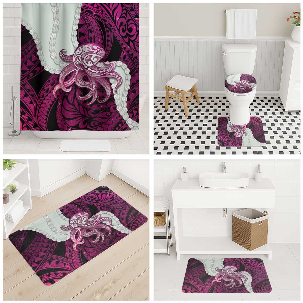 Pink Galaxy Polynesia Tribal Octopus Tattoo Bathroom Set Pikake Lei Polynesian Pattern LT14 - Polynesian Pride