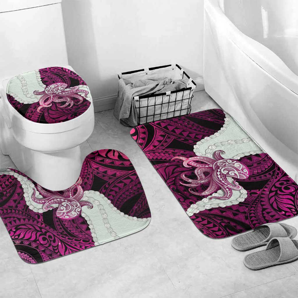 Pink Galaxy Polynesia Tribal Octopus Tattoo Bathroom Set Pikake Lei Polynesian Pattern LT14 Mat Set Only (3 pcs) One Size Pink - Polynesian Pride