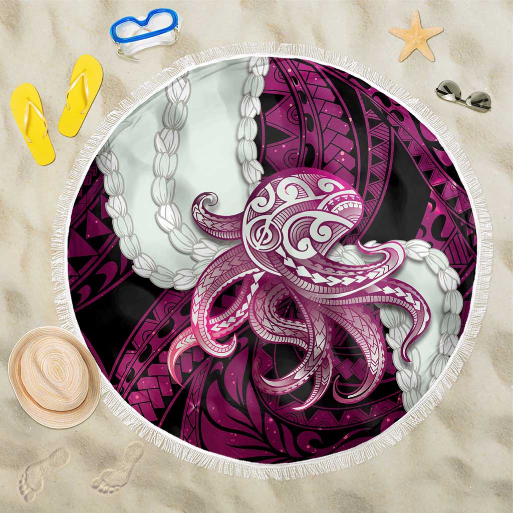 Pink Galaxy Polynesia Tribal Octopus Tattoo Beach Blanket Pikake Lei Polynesian Pattern LT14 One Size 150cm Pink - Polynesian Pride