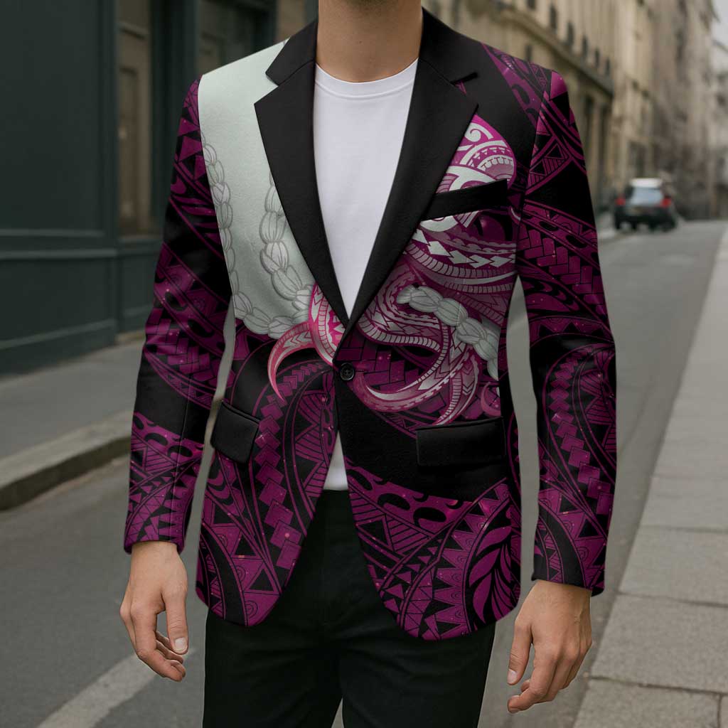 Pink Galaxy Polynesia Tribal Octopus Tattoo Blazer Pikake Lei Polynesian Pattern LT14 - Polynesian Pride