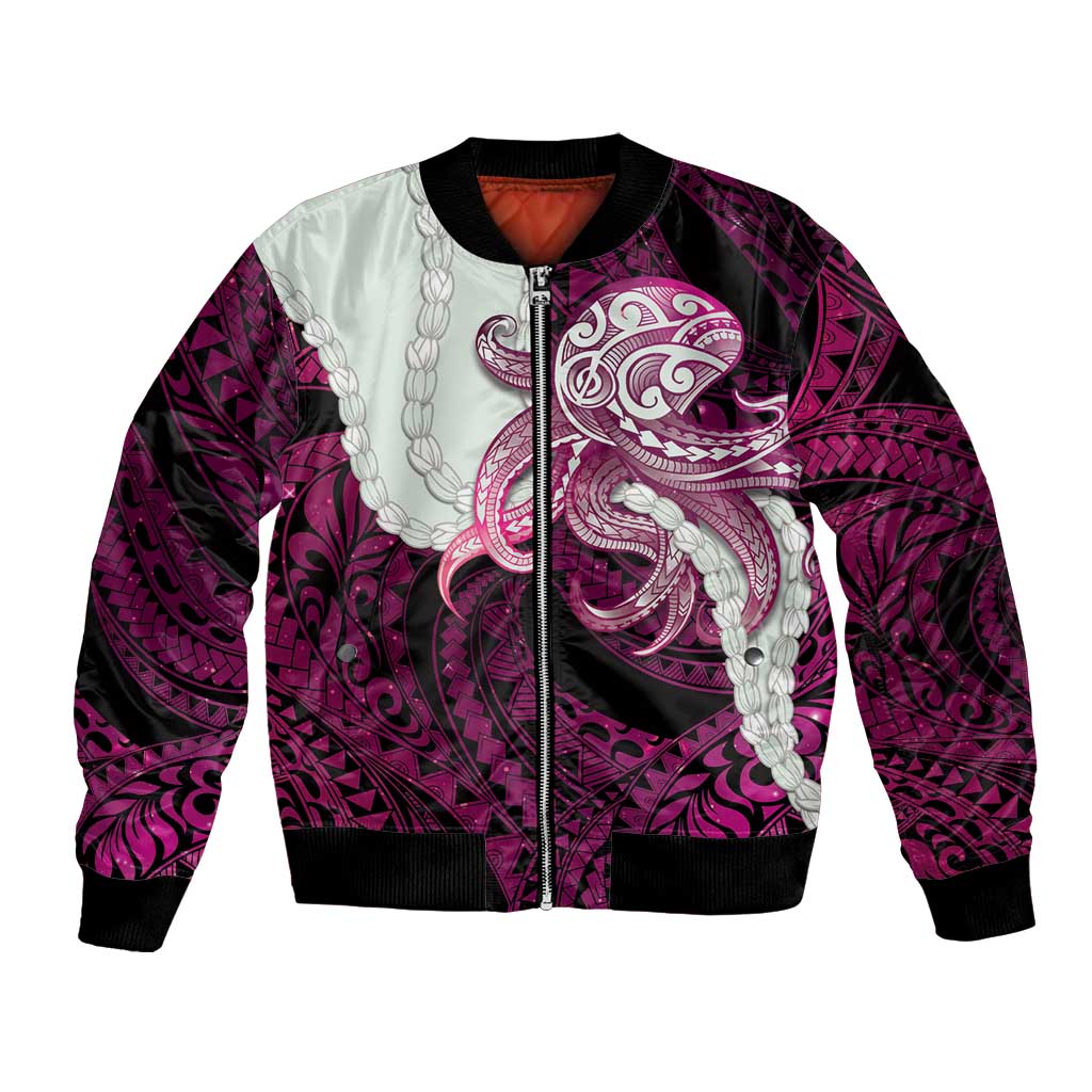Pink Galaxy Polynesia Tribal Octopus Tattoo Bomber Jacket Pikake Lei Polynesian Pattern LT14 Unisex Pink - Polynesian Pride