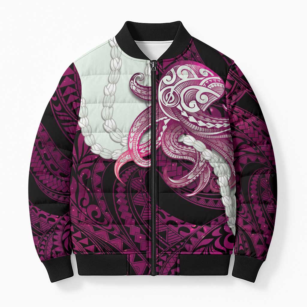 Pink Galaxy Polynesia Tribal Octopus Tattoo Bomber Puffer Jacket Pikake Lei Polynesian Pattern