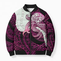 Pink Galaxy Polynesia Tribal Octopus Tattoo Bomber Puffer Jacket Pikake Lei Polynesian Pattern