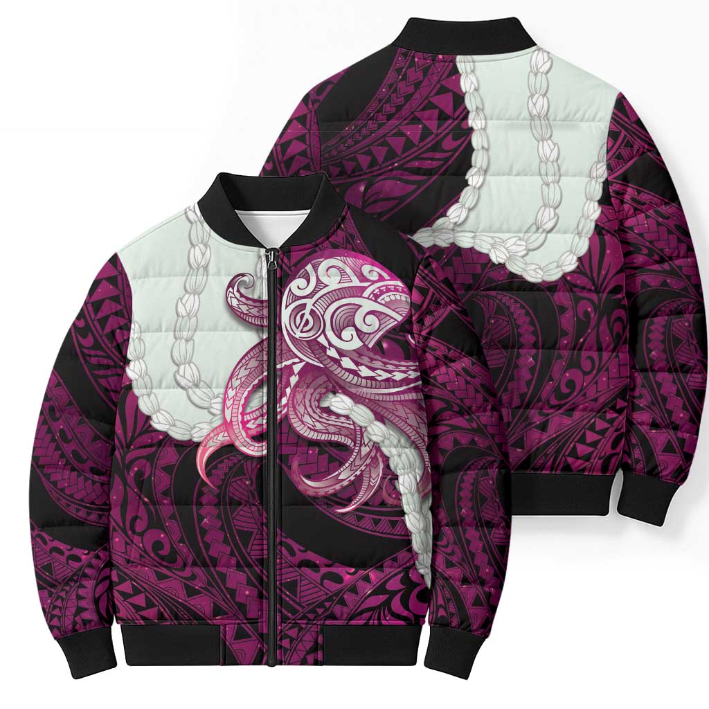 Pink Galaxy Polynesia Tribal Octopus Tattoo Bomber Puffer Jacket Pikake Lei Polynesian Pattern