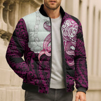 Pink Galaxy Polynesia Tribal Octopus Tattoo Bomber Puffer Jacket Pikake Lei Polynesian Pattern