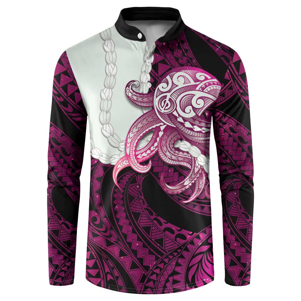 Pink Galaxy Polynesia Tribal Octopus Tattoo Button Sweatshirt Pikake Lei Polynesian Pattern LT14 Pink - Polynesian Pride