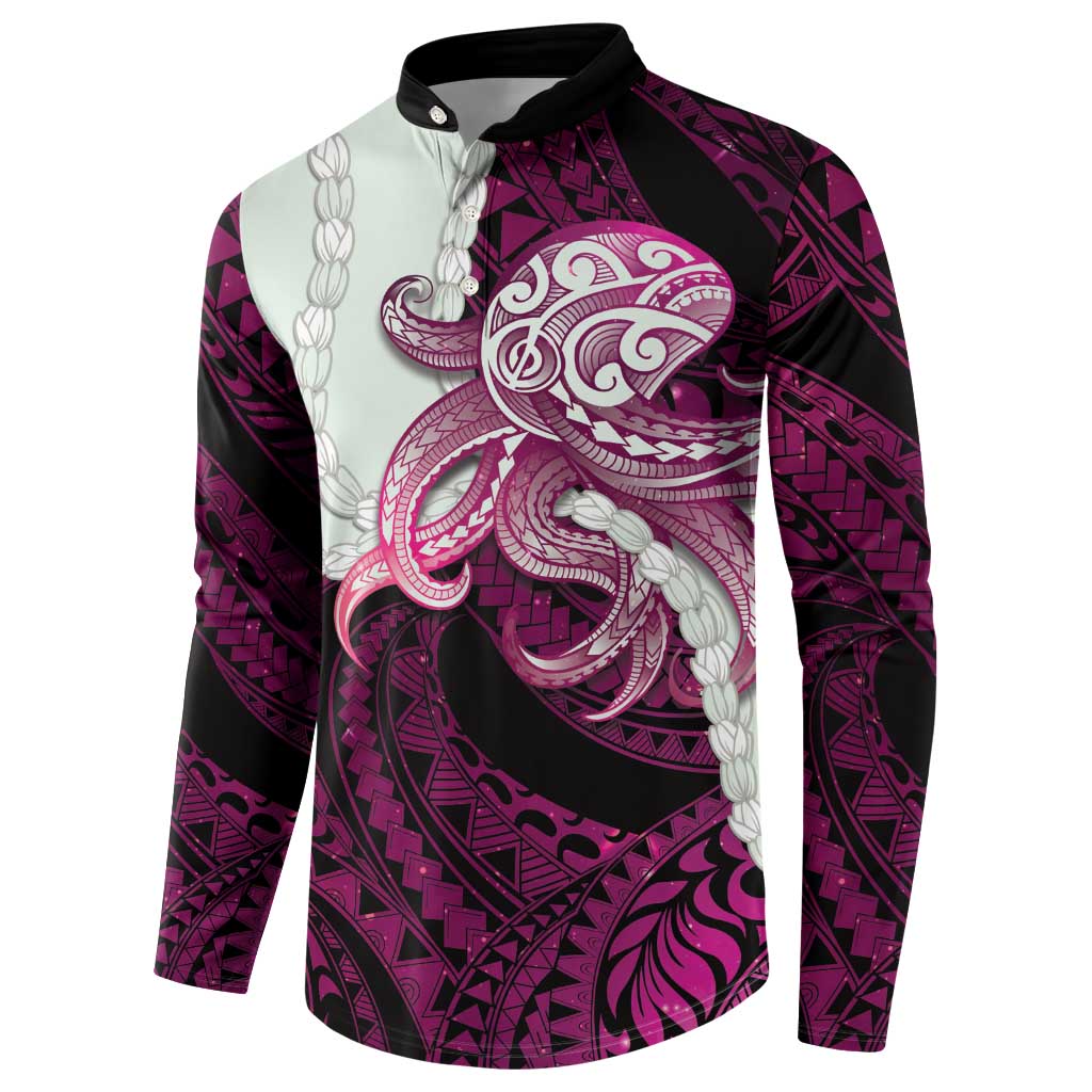 Pink Galaxy Polynesia Tribal Octopus Tattoo Button Sweatshirt Pikake Lei Polynesian Pattern LT14 - Polynesian Pride