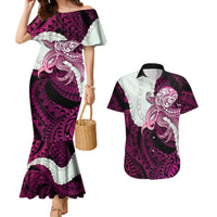 Pink Galaxy Polynesia Tribal Octopus Tattoo Couples Matching Mermaid Dress and Hawaiian Shirt Pikake Lei Polynesian Pattern LT14 Pink - Polynesian Pride
