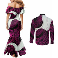 Pink Galaxy Polynesia Tribal Octopus Tattoo Couples Matching Mermaid Dress and Long Sleeve Button Shirt Pikake Lei Polynesian Pattern LT14 - Polynesian Pride