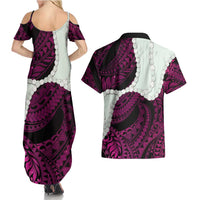 Pink Galaxy Polynesia Tribal Octopus Tattoo Couples Matching Summer Maxi Dress and Hawaiian Shirt Pikake Lei Polynesian Pattern LT14 - Polynesian Pride