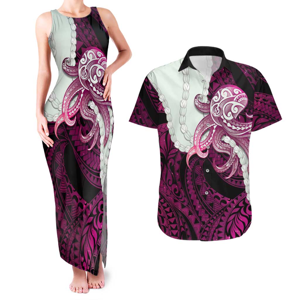 Pink Galaxy Polynesia Tribal Octopus Tattoo Couples Matching Tank Maxi Dress and Hawaiian Shirt Pikake Lei Polynesian Pattern LT14 Pink - Polynesian Pride