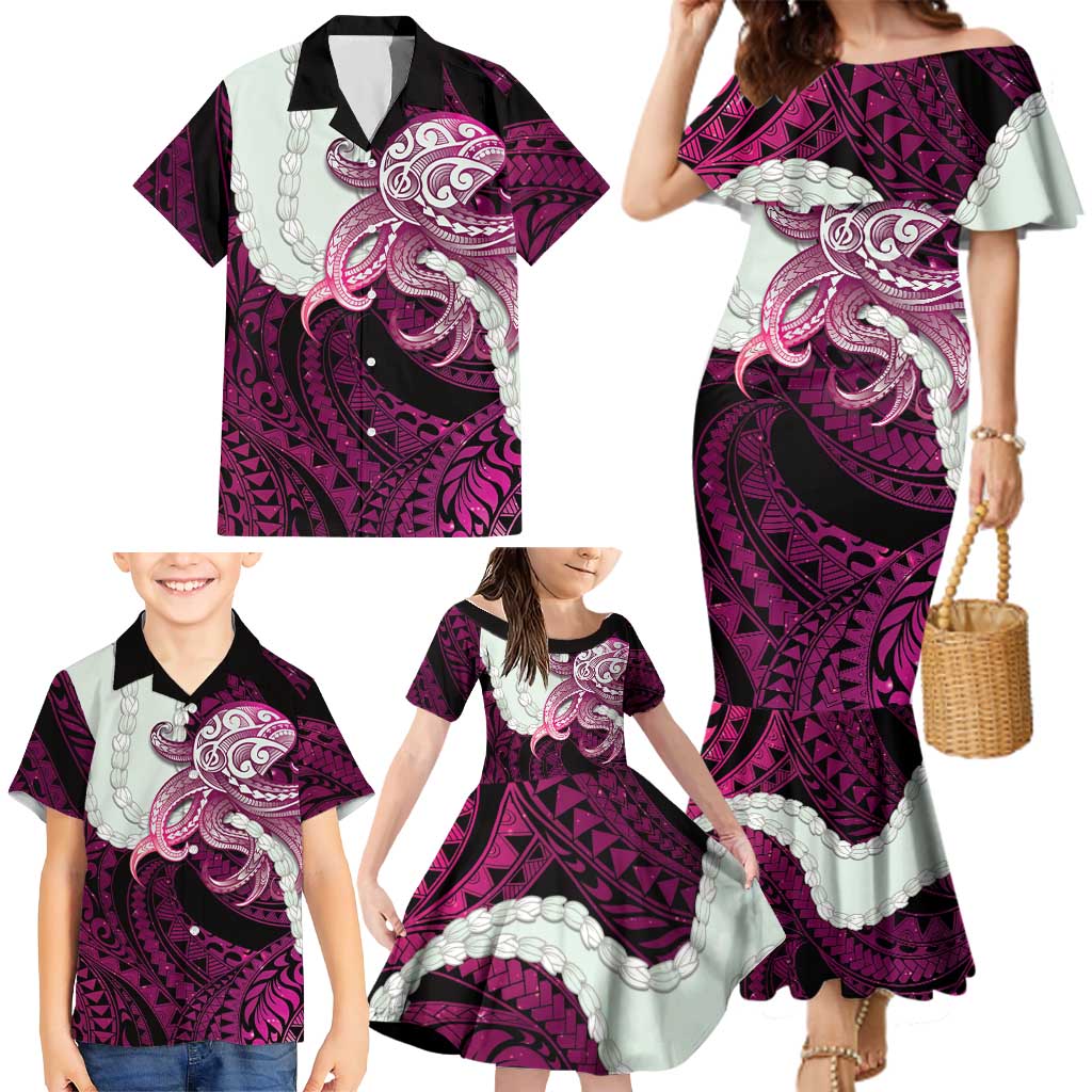 Pink Galaxy Polynesia Tribal Octopus Tattoo Family Matching Mermaid Dress and Hawaiian Shirt Pikake Lei Polynesian Pattern LT14 - Polynesian Pride