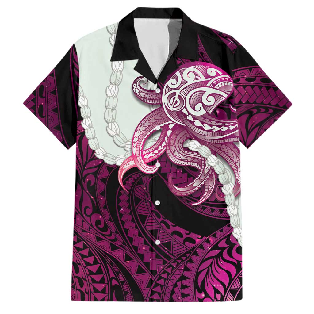 Pink Galaxy Polynesia Tribal Octopus Tattoo Family Matching Off The Shoulder Long Sleeve Dress and Hawaiian Shirt Pikake Lei Polynesian Pattern