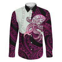 Pink Galaxy Polynesia Tribal Octopus Tattoo Family Matching Off The Shoulder Long Sleeve Dress and Hawaiian Shirt Pikake Lei Polynesian Pattern