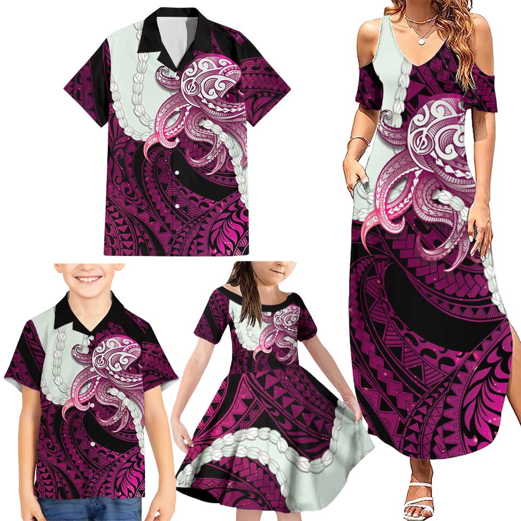 Pink Galaxy Polynesia Tribal Octopus Tattoo Family Matching Summer Maxi Dress and Hawaiian Shirt Pikake Lei Polynesian Pattern LT14 - Polynesian Pride