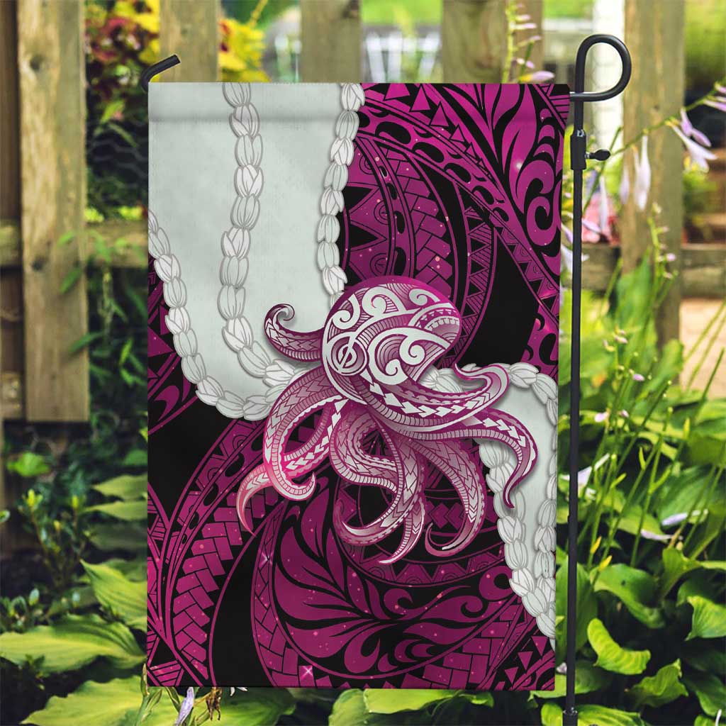Pink Galaxy Polynesia Tribal Octopus Tattoo Garden Flag Pikake Lei Polynesian Pattern LT14 Garden Flag Pink - Polynesian Pride