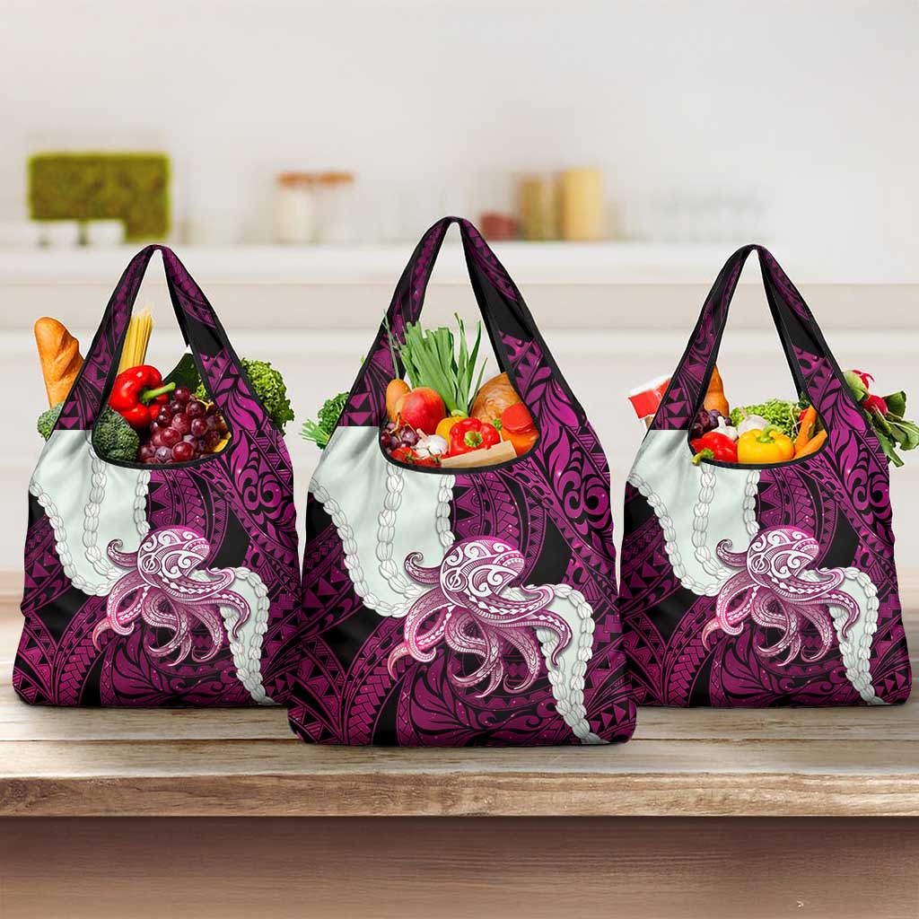 Pink Galaxy Polynesia Tribal Octopus Tattoo Grocery Bag Pikake Lei Polynesian Pattern LT14 3-pack One Size Pink - Polynesian Pride