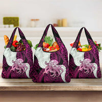 Pink Galaxy Polynesia Tribal Octopus Tattoo Grocery Bag Pikake Lei Polynesian Pattern LT14 3-pack One Size Pink - Polynesian Pride