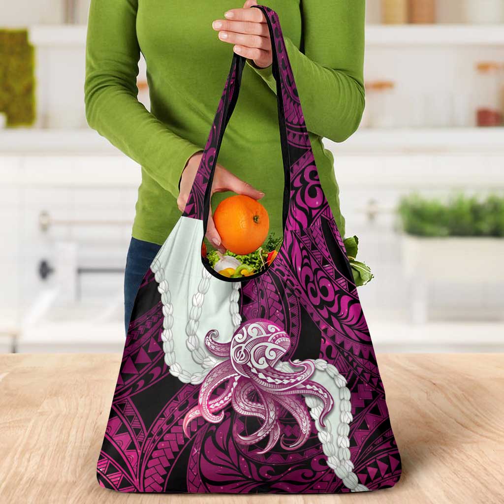 Pink Galaxy Polynesia Tribal Octopus Tattoo Grocery Bag Pikake Lei Polynesian Pattern LT14 - Polynesian Pride