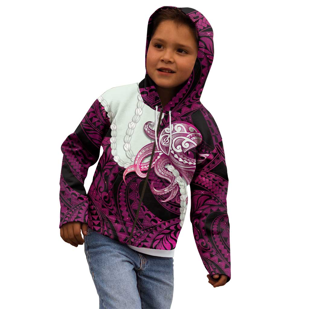 Pink Galaxy Polynesia Tribal Octopus Tattoo Kid Hoodie Pikake Lei Polynesian Pattern