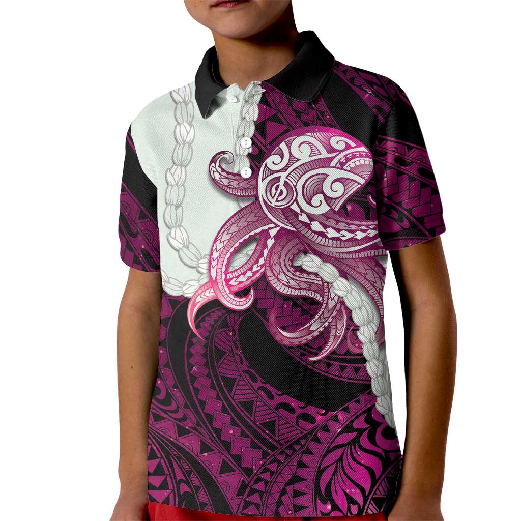Pink Galaxy Polynesia Tribal Octopus Tattoo Kid Polo Shirt Pikake Lei Polynesian Pattern LT14 Kid Pink - Polynesian Pride