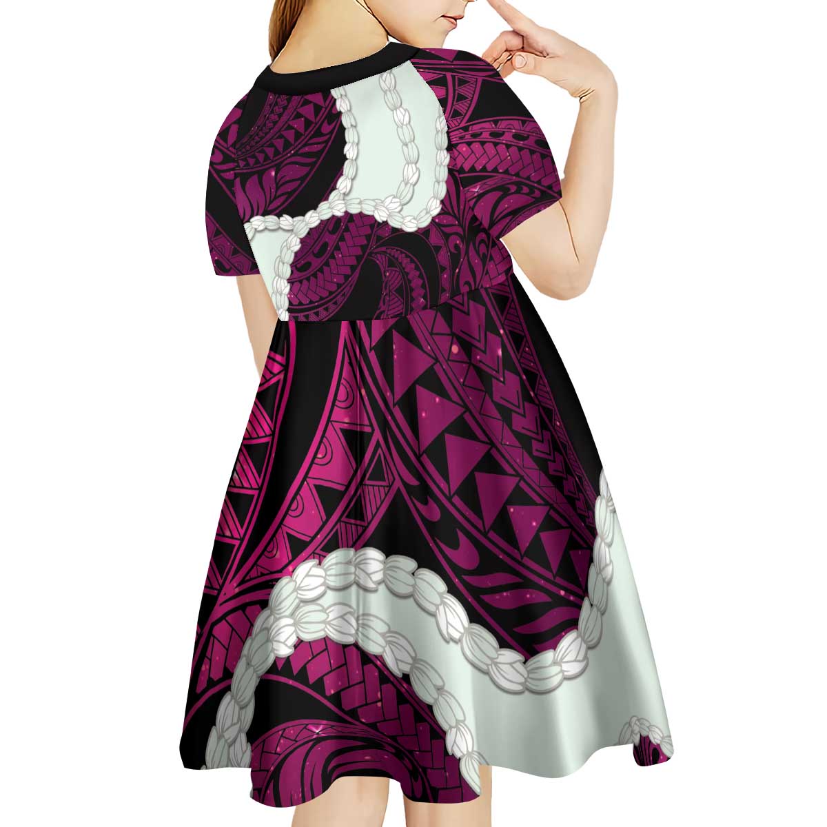 Pink Galaxy Polynesia Tribal Octopus Tattoo Kid Short Sleeve Dress Pikake Lei Polynesian Pattern LT14 - Polynesian Pride