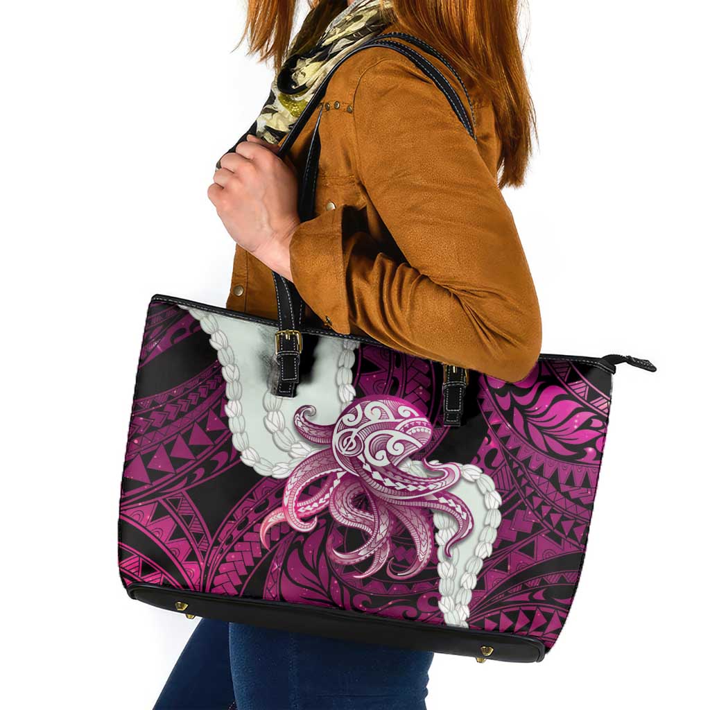 Pink Galaxy Polynesia Tribal Octopus Tattoo Leather Tote Bag Pikake Lei Polynesian Pattern LT14 Pink - Polynesian Pride
