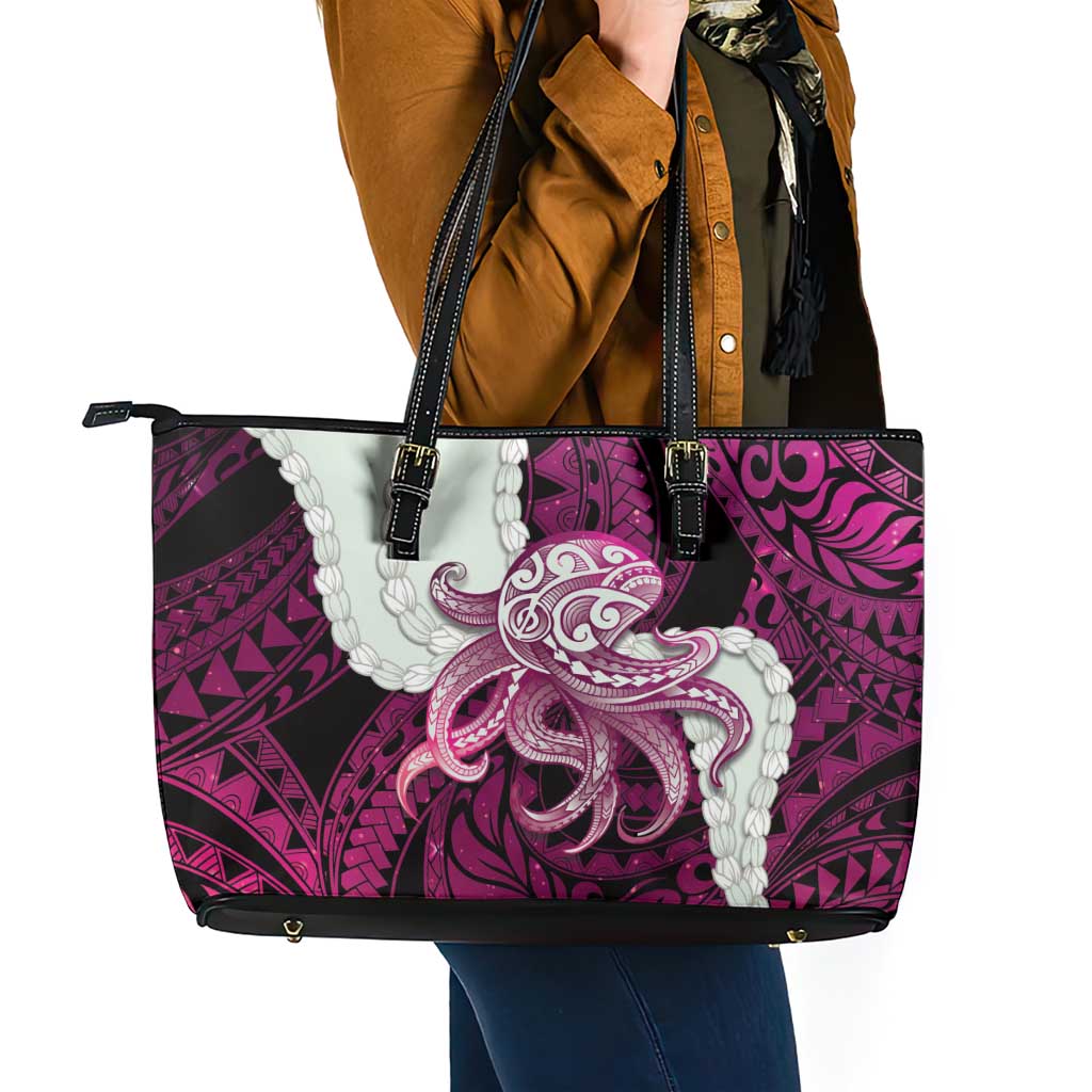 Pink Galaxy Polynesia Tribal Octopus Tattoo Leather Tote Bag Pikake Lei Polynesian Pattern LT14 - Polynesian Pride