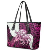 Pink Galaxy Polynesia Tribal Octopus Tattoo Leather Tote Bag Pikake Lei Polynesian Pattern LT14 - Polynesian Pride