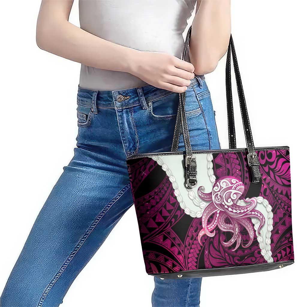 Pink Galaxy Polynesia Tribal Octopus Tattoo Leather Tote Bag Pikake Lei Polynesian Pattern LT14 - Polynesian Pride