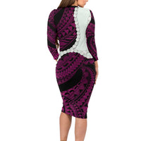 Pink Galaxy Polynesia Tribal Octopus Tattoo Long Sleeve Bodycon Dress Pikake Lei Polynesian Pattern LT14 - Polynesian Pride
