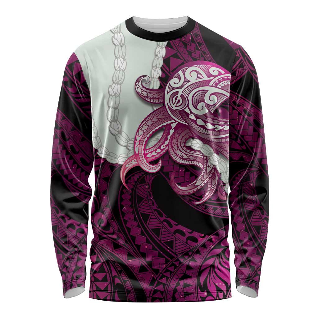 Pink Galaxy Polynesia Tribal Octopus Tattoo Long Sleeve Shirt Pikake Lei Polynesian Pattern LT14 Unisex Pink - Polynesian Pride