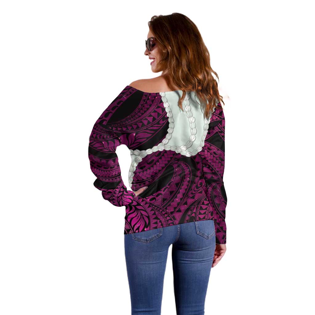 Pink Galaxy Polynesia Tribal Octopus Tattoo Off Shoulder Sweater Pikake Lei Polynesian Pattern LT14 - Polynesian Pride