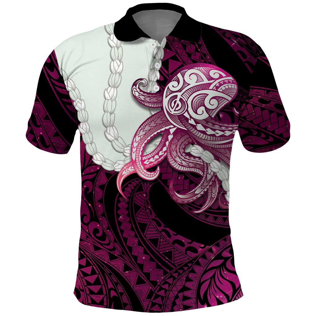 Pink Galaxy Polynesia Tribal Octopus Tattoo Polo Shirt Pikake Lei Polynesian Pattern LT14 Pink - Polynesian Pride