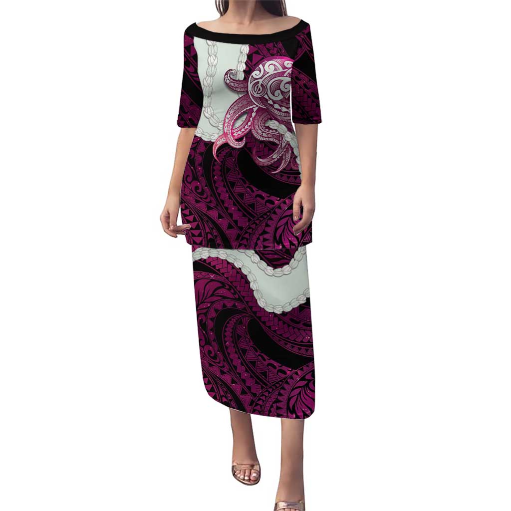 Pink Galaxy Polynesia Tribal Octopus Tattoo Puletasi Pikake Lei Polynesian Pattern LT14 Long Dress Pink - Polynesian Pride