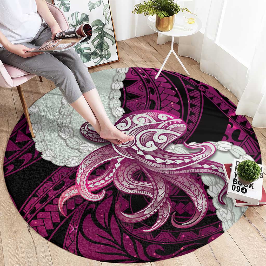 Pink Galaxy Polynesia Tribal Octopus Tattoo Round Carpet Pikake Lei Polynesian Pattern LT14 - Polynesian Pride
