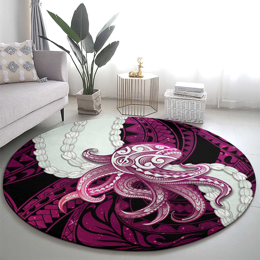 Pink Galaxy Polynesia Tribal Octopus Tattoo Round Carpet Pikake Lei Polynesian Pattern LT14 - Polynesian Pride