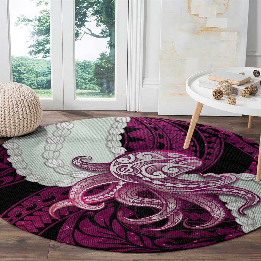 Pink Galaxy Polynesia Tribal Octopus Tattoo Round Carpet Pikake Lei Polynesian Pattern LT14 - Polynesian Pride