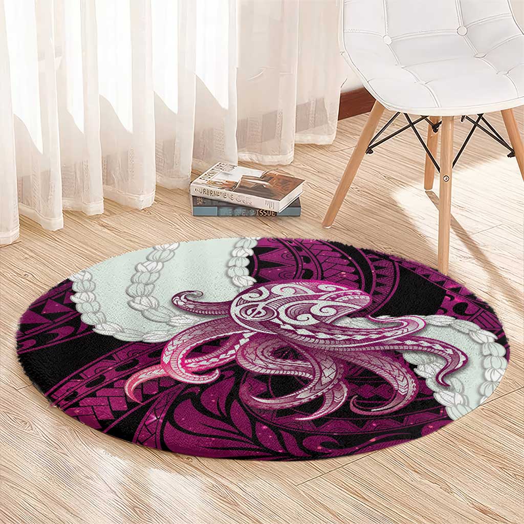 Pink Galaxy Polynesia Tribal Octopus Tattoo Round Carpet Pikake Lei Polynesian Pattern LT14 - Polynesian Pride