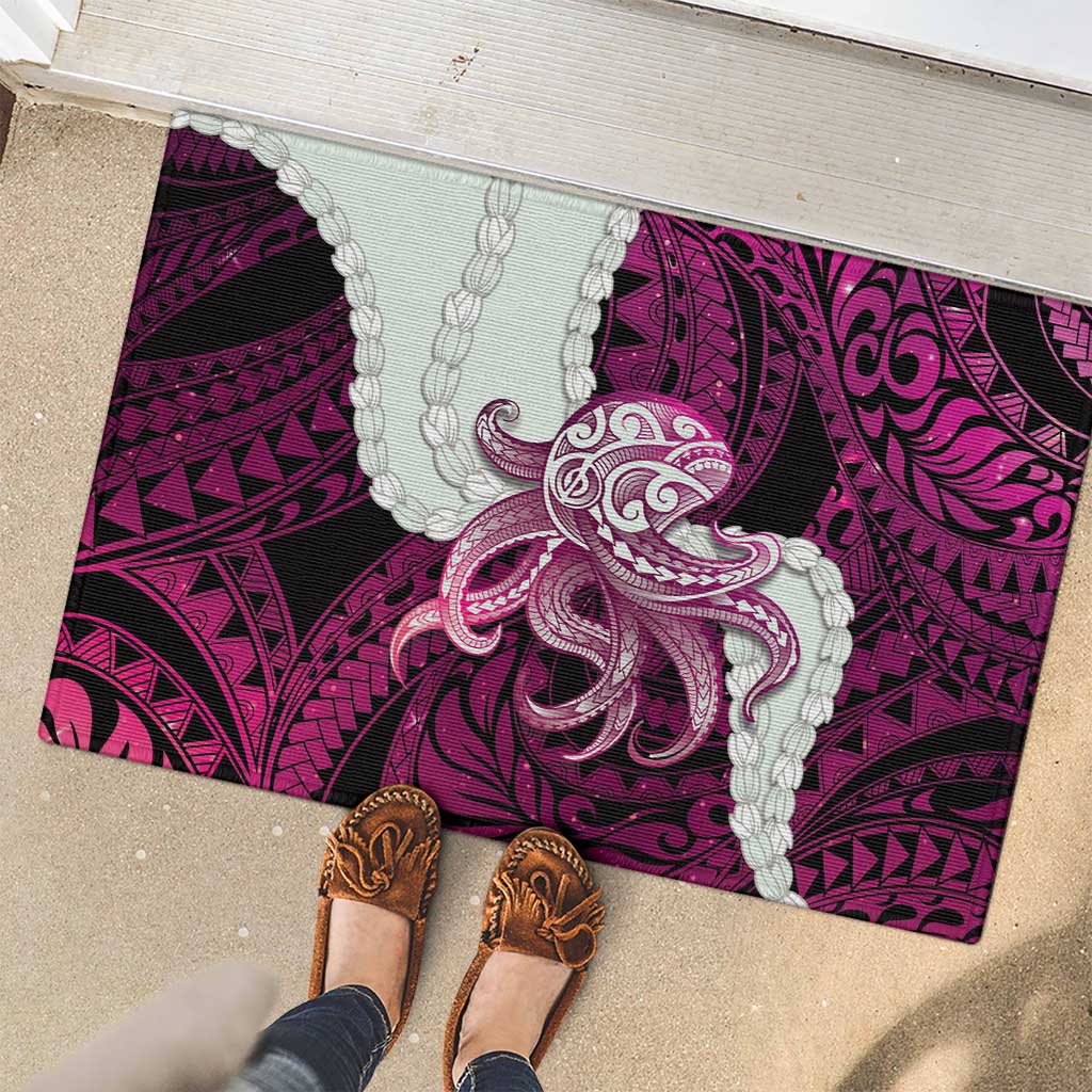 Pink Galaxy Polynesia Tribal Octopus Tattoo Rubber Doormat Pikake Lei Polynesian Pattern LT14 - Polynesian Pride