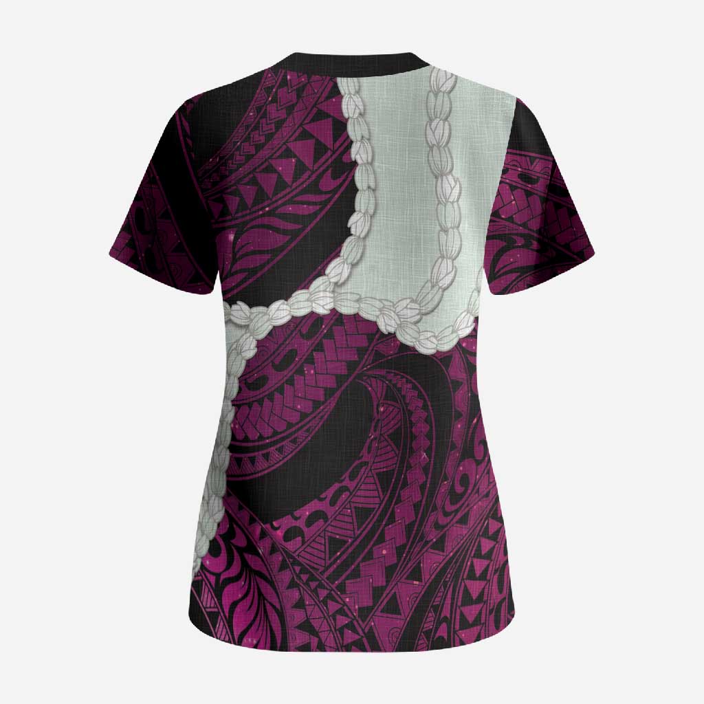 Pink Galaxy Polynesia Tribal Octopus Tattoo Scrub Top Pikake Lei Polynesian Pattern LT14 - Polynesian Pride