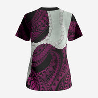 Pink Galaxy Polynesia Tribal Octopus Tattoo Scrub Top Pikake Lei Polynesian Pattern LT14 - Polynesian Pride