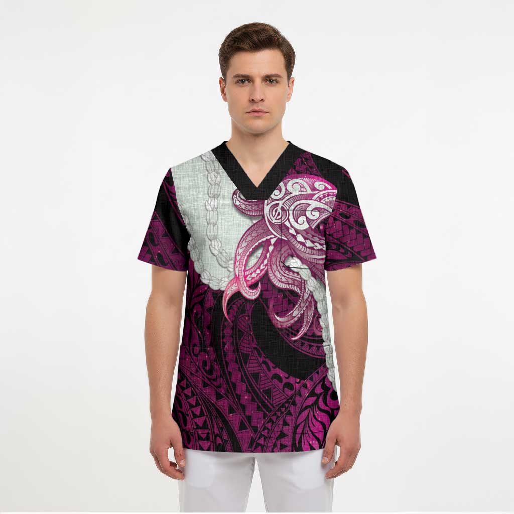 Pink Galaxy Polynesia Tribal Octopus Tattoo Scrub Top Pikake Lei Polynesian Pattern LT14 - Polynesian Pride