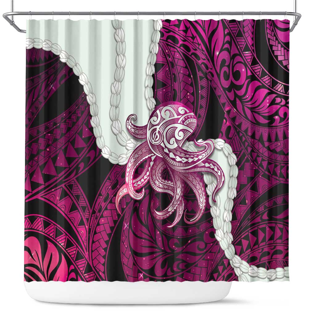 Pink Galaxy Polynesia Tribal Octopus Tattoo Shower Curtain Pikake Lei Polynesian Pattern LT14 Pink - Polynesian Pride