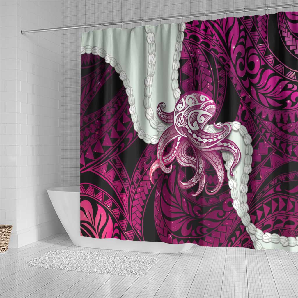 Pink Galaxy Polynesia Tribal Octopus Tattoo Shower Curtain Pikake Lei Polynesian Pattern LT14 - Polynesian Pride