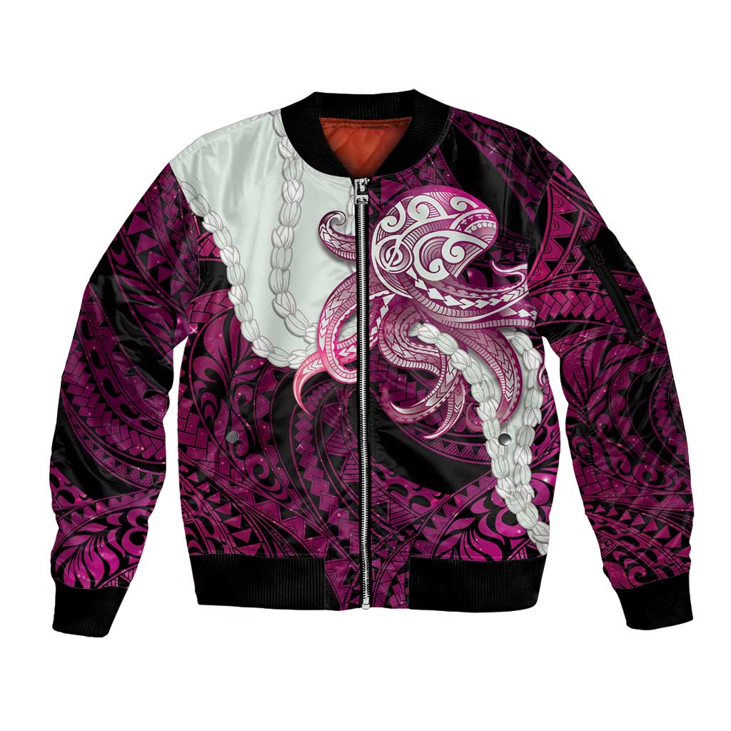 Pink Galaxy Polynesia Tribal Octopus Tattoo Sleeve Zip Bomber Jacket Pikake Lei Polynesian Pattern