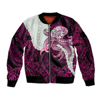 Pink Galaxy Polynesia Tribal Octopus Tattoo Sleeve Zip Bomber Jacket Pikake Lei Polynesian Pattern