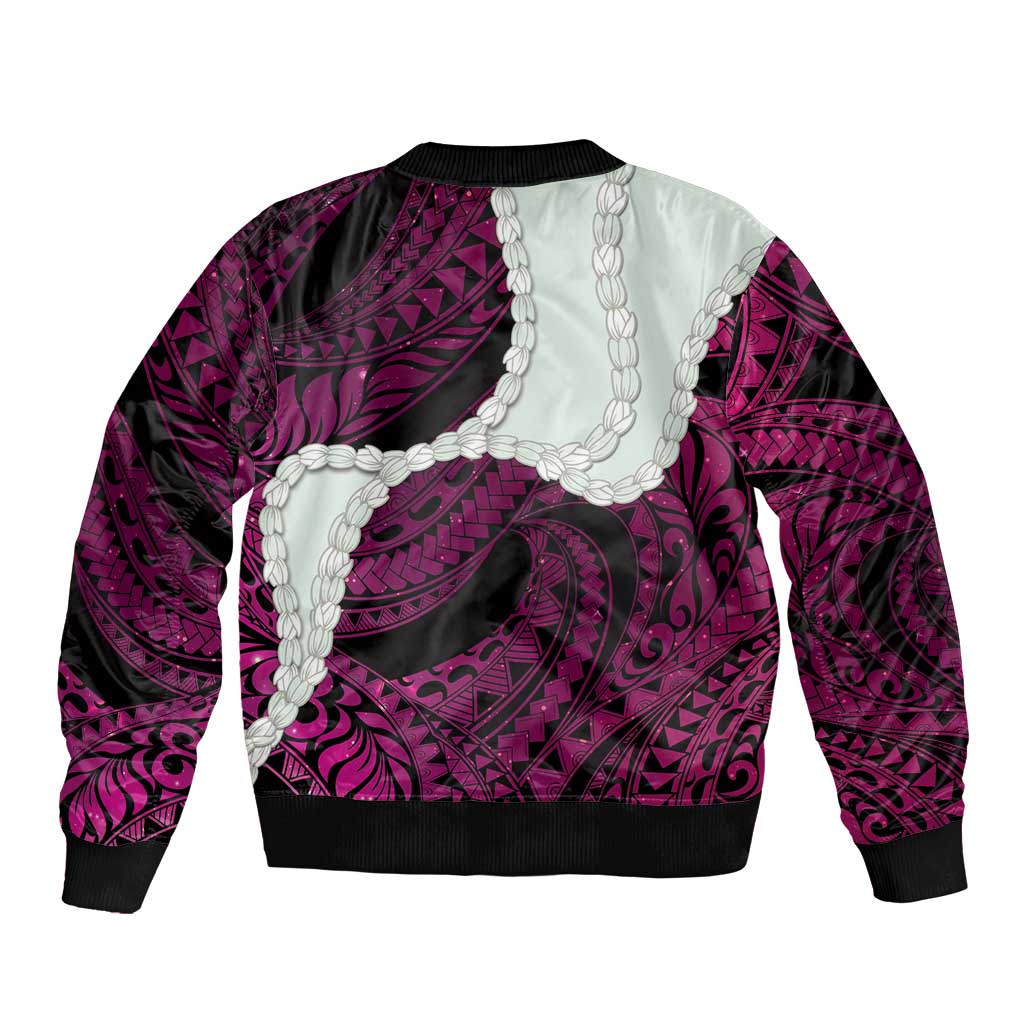 Pink Galaxy Polynesia Tribal Octopus Tattoo Sleeve Zip Bomber Jacket Pikake Lei Polynesian Pattern