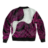 Pink Galaxy Polynesia Tribal Octopus Tattoo Sleeve Zip Bomber Jacket Pikake Lei Polynesian Pattern